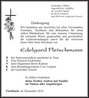 Traueranzeige von Edelgard Fleischmann von Südthüringer Presse