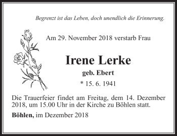 Traueranzeige von Irene Lerke von Südthüringer Presse