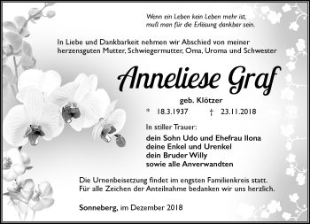 Traueranzeige von Anneliese Graf von Südthüringer Presse