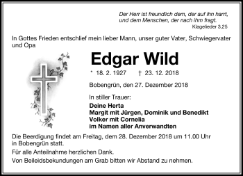 Traueranzeige von Edgar Wild von Frankenpost