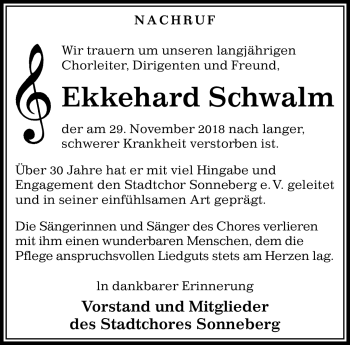Traueranzeige von Ekkehard Schwalm von Südthüringer Presse