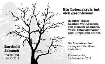 Traueranzeige von Berthold Jabusch von Frankenpost