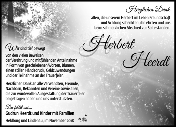 Traueranzeige von Herbert Heerdt von Südthüringer Presse
