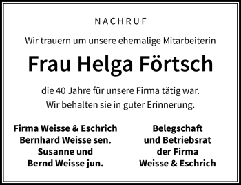 Traueranzeige von Helga Förtsch von Neue Presse Coburg