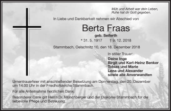 Traueranzeige von Berta Fraas von Frankenpost