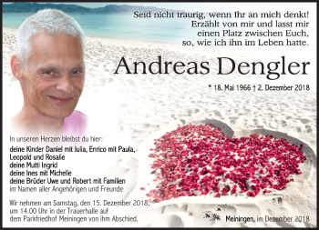 Traueranzeige von Andreas Dengler von Südthüringer Presse