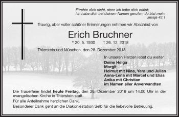 Traueranzeige von Erich Bruchner von Frankenpost