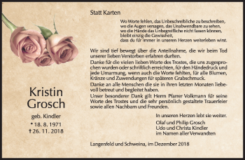 Traueranzeige von Kristin Grosch von Südthüringer Presse