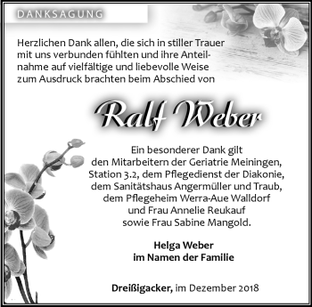 Traueranzeige von Ralf Weber von Südthüringer Presse