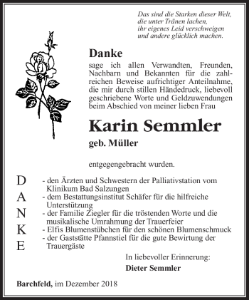 Traueranzeige von Karin Semmler von Südthüringer Presse