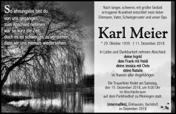 Traueranzeige von Karl Meier von Südthüringer Presse