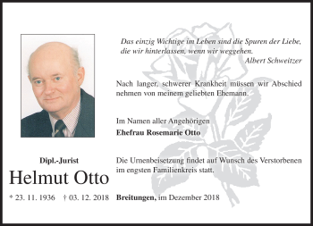Traueranzeige von Helmut Otto von Südthüringer Presse
