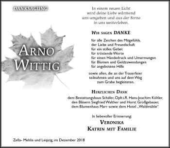 Traueranzeige von Arno Wittig von Südthüringer Presse