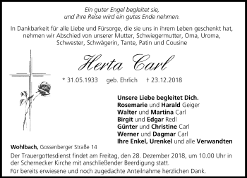 Traueranzeige von Herta Carl von Neue Presse Coburg