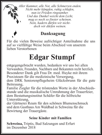 Traueranzeige von Edgar Stumpf von Südthüringer Presse