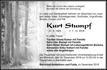 Traueranzeige von Kurt Stumpf von Südthüringer Presse