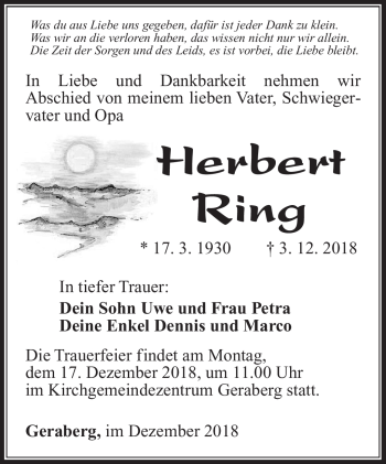 Traueranzeige von Herbert Ring von Südthüringer Presse
