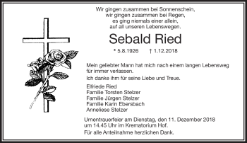 Traueranzeige von Sebald Ried von Frankenpost