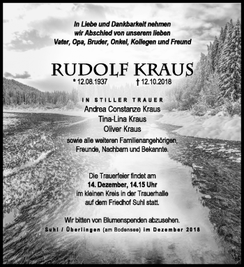 Traueranzeige von Rudolf Kraus von Südthüringer Presse