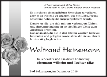 Traueranzeige von Waltraud Heinemann von Südthüringer Presse