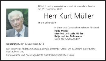 Traueranzeige von Kurt Müller von Neue Presse Coburg