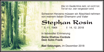 Traueranzeige von Stephan Rosin von Südthüringer Presse