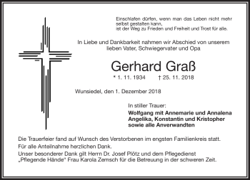 Traueranzeige von Gerhard Graß von Frankenpost