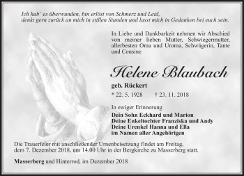 Traueranzeige von Helene Blaubarth von Südthüringer Presse