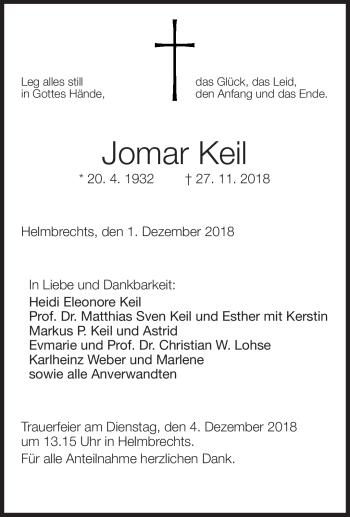 Traueranzeige von Jomar Keil von Frankenpost