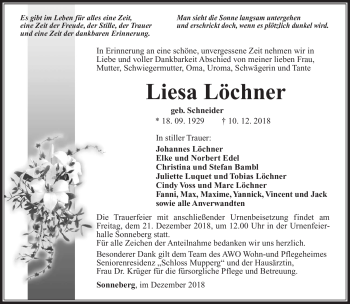 Traueranzeige von Liesa Löchner von Südthüringer Presse