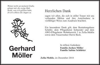 Traueranzeige von Gerhard Möller von Südthüringer Presse