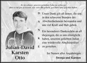 Traueranzeige von Julian Otto von Südthüringer Presse