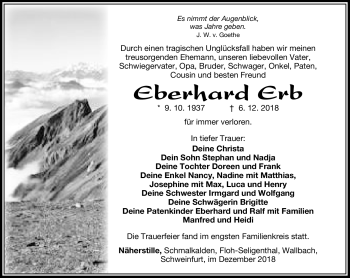Traueranzeige von Eberhard Erb von Südthüringer Presse