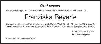 Traueranzeige von Franziska Beyerle von Neue Presse Coburg
