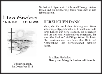 Traueranzeige von Lina Enders von Südthüringer Presse