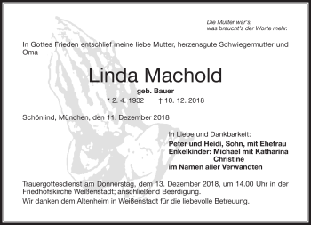Traueranzeige von Linda Machold von Frankenpost