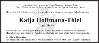 Traueranzeige von Katja Hoffmann-Thiel von Südthüringer Presse
