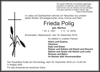 Traueranzeige von Frieda Polg von Frankenpost