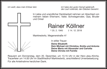 Traueranzeige von Rainer Köllner von Frankenpost