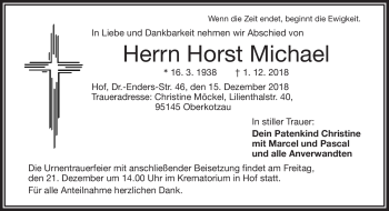 Traueranzeige von Horst Michael von Frankenpost