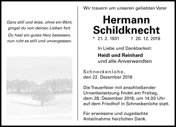 Traueranzeige von Hermann Schildknecht von Neue Presse Coburg