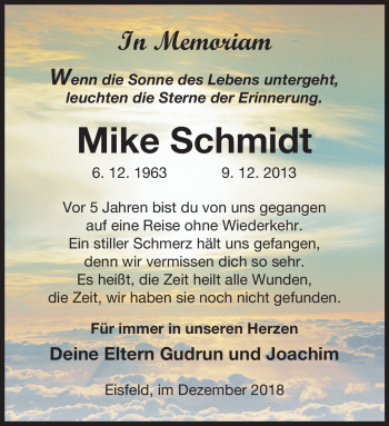 Traueranzeige von Mike Schmidt von Südthüringer Presse