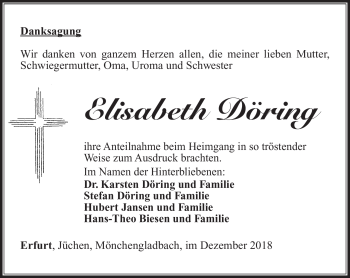 Traueranzeige von Elisabeth Döring von Südthüringer Presse