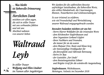Traueranzeige von Waltraud Leyh von Südthüringer Presse