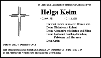 Traueranzeige von Helga Keim von Neue Presse Coburg