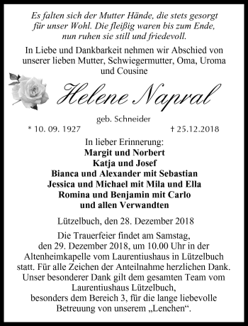 Traueranzeige von Helene Napral von Neue Presse Coburg