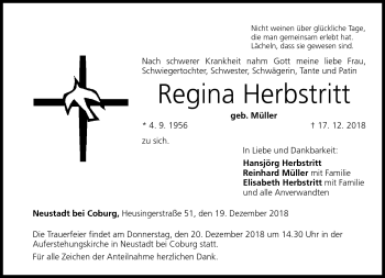 Traueranzeige von Regina Herbstritt von Neue Presse Coburg