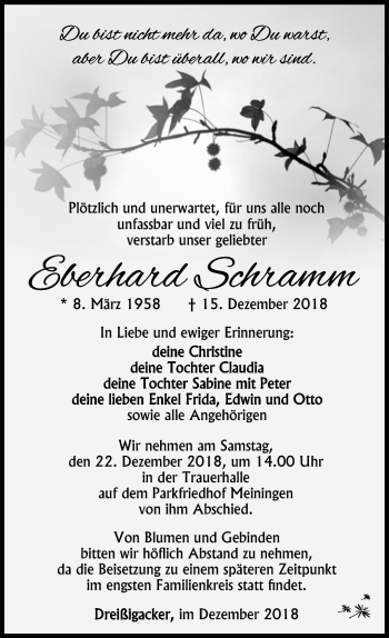 Traueranzeige von Eberhard Schramm von Südthüringer Presse