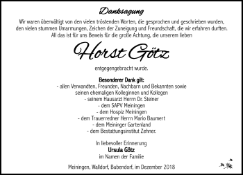 Traueranzeige von Horst Götz von Südthüringer Presse