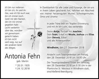Traueranzeige von Antonia Fehn von Neue Presse Coburg